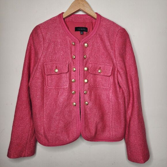Talbots Berkshire Crop Button Jacket Wool Blend Womens 10 Holly Berry Classic - Picture 2 of 12